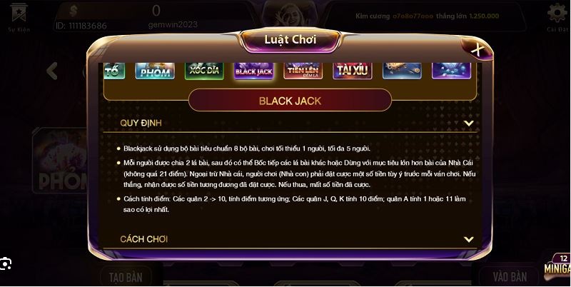 Blackjack Gemwin 1 Hướng dẫn cách chơi game bài Blackjack khi tai GemWin
